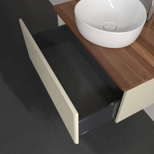 Bild von VILLEROY BOCH Antao Waschbeckenunterschrank, mit Beleuchtung, 1 Auszug, 800 x 360 x 500 mm, Front mit Struktur, Silk Grey Matt Lacquer / Warm Walnut #L30152HJ