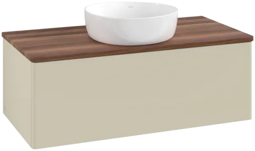 Bild von VILLEROY BOCH Antao Waschbeckenunterschrank, mit Beleuchtung, 1 Auszug, 1000 x 360 x 500 mm, Front ohne Struktur, Silk Grey Matt Lacquer / Warm Walnut #L31012HJ