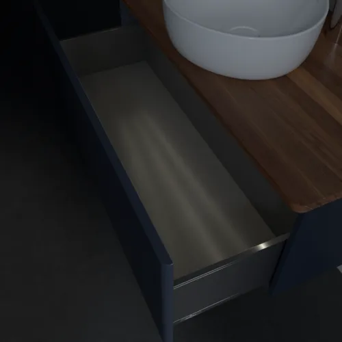 Bild von VILLEROY BOCH Antao Waschbeckenunterschrank, mit Beleuchtung, 1 Auszug, 1000 x 360 x 500 mm, Front ohne Struktur, Midnight Blue Matt Lacquer / Warm Walnut #L31052HG