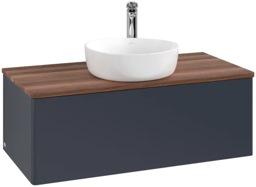 Bild von VILLEROY BOCH Antao Waschbeckenunterschrank, mit Beleuchtung, 1 Auszug, 1000 x 360 x 500 mm, Front ohne Struktur, Midnight Blue Matt Lacquer / Warm Walnut #L31052HG
