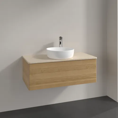Bild von VILLEROY BOCH Antao Waschbeckenunterschrank, mit Beleuchtung, 1 Auszug, 1000 x 360 x 500 mm, Front ohne Struktur, Honey Oak / Botticino #L31053HN