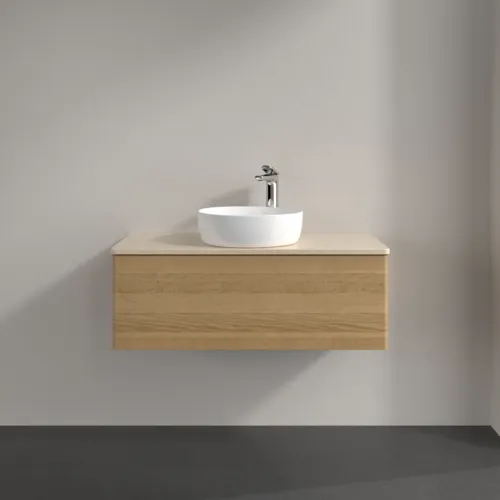 Bild von VILLEROY BOCH Antao Waschbeckenunterschrank, mit Beleuchtung, 1 Auszug, 1000 x 360 x 500 mm, Front ohne Struktur, Honey Oak / Botticino #L31053HN