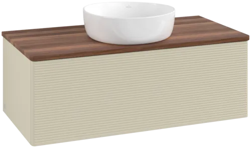 Bild von VILLEROY BOCH Antao Waschbeckenunterschrank, mit Beleuchtung, 1 Auszug, 1000 x 360 x 500 mm, Front mit Struktur, Silk Grey Matt Lacquer / Warm Walnut #L31112HJ