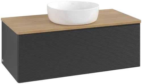 Bild von VILLEROY BOCH Antao Waschbeckenunterschrank, mit Beleuchtung, 1 Auszug, 1000 x 360 x 500 mm, Front mit Struktur, Black Matt Lacquer / Honey Oak #L31111PD