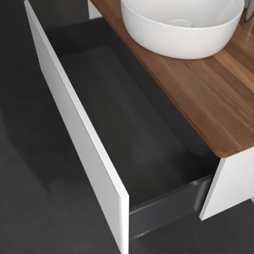 Bild von VILLEROY BOCH Antao Waschbeckenunterschrank, mit Beleuchtung, 1 Auszug, 1000 x 360 x 500 mm, Front mit Struktur, Glossy White Lacquer / Warm Walnut #L31152GF