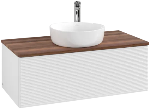 Bild von VILLEROY BOCH Antao Waschbeckenunterschrank, mit Beleuchtung, 1 Auszug, 1000 x 360 x 500 mm, Front mit Struktur, Glossy White Lacquer / Warm Walnut #L31152GF
