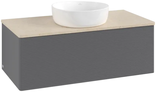 Bild von VILLEROY BOCH Antao Waschbeckenunterschrank, mit Beleuchtung, 1 Auszug, 1000 x 360 x 500 mm, Front mit Struktur, Anthracite Matt Lacquer / Botticino #L31113GK