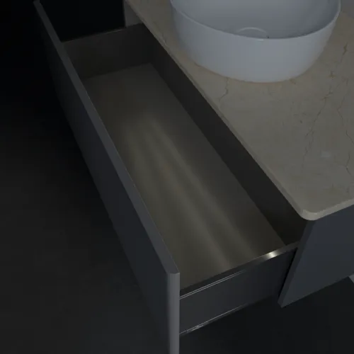 Picture of VILLEROY BOCH Antao Vanity unit, with lighting, 1 pull-out compartment, 1000 x 360 x 500 mm, Front with grain texture, Anthracite Matt Lacquer / Botticino #L31113GK