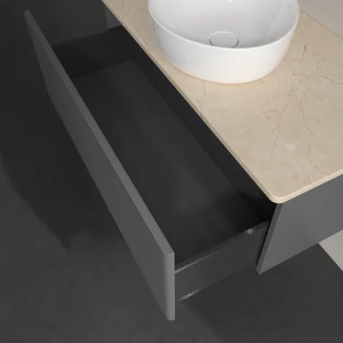 Picture of VILLEROY BOCH Antao Vanity unit, with lighting, 1 pull-out compartment, 1000 x 360 x 500 mm, Front with grain texture, Anthracite Matt Lacquer / Botticino #L31113GK