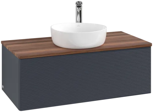 Bild von VILLEROY BOCH Antao Waschbeckenunterschrank, mit Beleuchtung, 1 Auszug, 1000 x 360 x 500 mm, Front mit Struktur, Midnight Blue Matt Lacquer / Warm Walnut #L31152HG