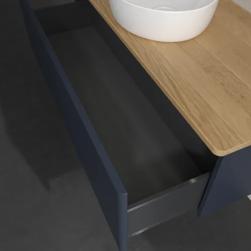 Bild von VILLEROY BOCH Antao Waschbeckenunterschrank, mit Beleuchtung, 1 Auszug, 1200 x 360 x 500 mm, Front ohne Struktur, Midnight Blue Matt Lacquer / Honey Oak #L32011HG