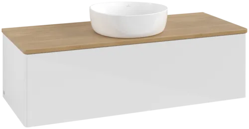 Bild von VILLEROY BOCH Antao Waschbeckenunterschrank, mit Beleuchtung, 1 Auszug, 1200 x 360 x 500 mm, Front ohne Struktur, Glossy White Lacquer / Honey Oak #L32011GF