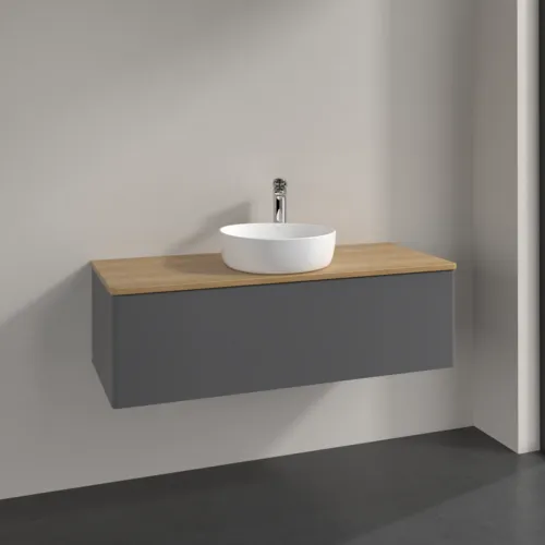 Obrázek VILLEROY BOCH Antao Vanity unit, with lighting, 1 pull-out compartment, 1200 x 360 x 500 mm, Front without structure, Anthracite Matt Lacquer / Honey Oak #L32051GK