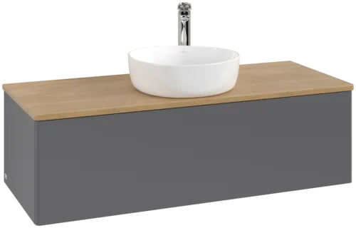 Picture of VILLEROY BOCH Antao Vanity unit, with lighting, 1 pull-out compartment, 1200 x 360 x 500 mm, Front without structure, Anthracite Matt Lacquer / Honey Oak #L32051GK