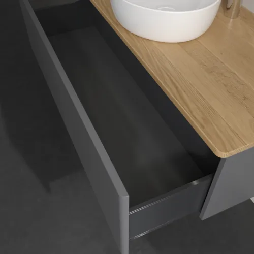 Obrázek VILLEROY BOCH Antao Vanity unit, with lighting, 1 pull-out compartment, 1200 x 360 x 500 mm, Front without structure, Anthracite Matt Lacquer / Honey Oak #L32051GK