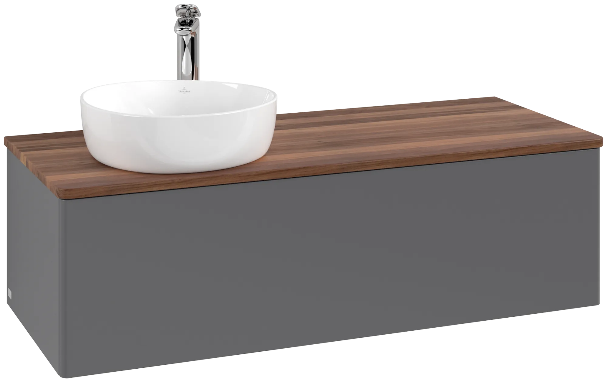 Bild von VILLEROY BOCH Antao Waschbeckenunterschrank, mit Beleuchtung, 1 Auszug, 1200 x 360 x 500 mm, Front ohne Struktur, Anthracite Matt Lacquer / Warm Walnut #L33052GK