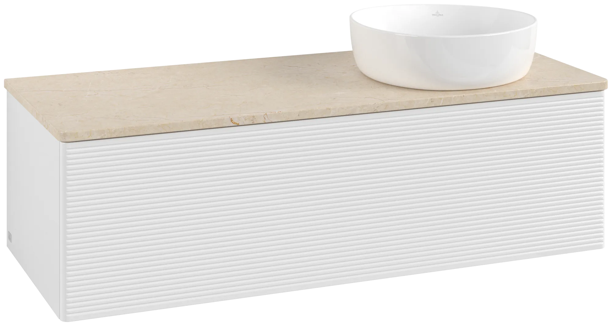 Bild von VILLEROY BOCH Antao Waschbeckenunterschrank, mit Beleuchtung, 1 Auszug, 1200 x 360 x 500 mm, Front mit Struktur, Glossy White Lacquer / Botticino #L34113GF