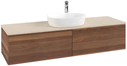 Bild von VILLEROY BOCH Antao Waschbeckenunterschrank, mit Beleuchtung, 2 Auszüge, 1600 x 360 x 500 mm, Front mit Struktur, Warm Walnut / Botticino #L36153HM