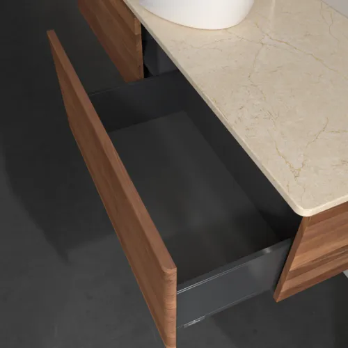 Bild von VILLEROY BOCH Antao Waschbeckenunterschrank, mit Beleuchtung, 2 Auszüge, 1600 x 360 x 500 mm, Front mit Struktur, Warm Walnut / Botticino #L36153HM