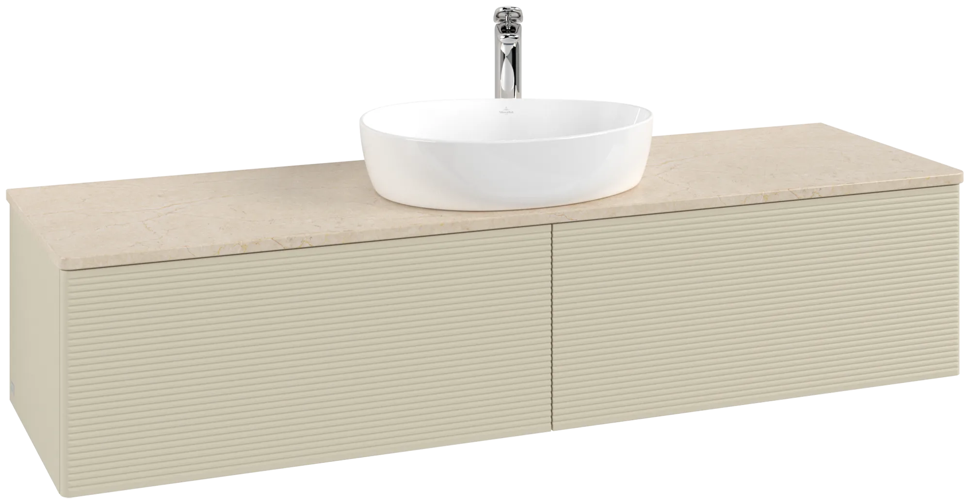 Bild von VILLEROY BOCH Antao Waschbeckenunterschrank, mit Beleuchtung, 2 Auszüge, 1600 x 360 x 500 mm, Front mit Struktur, Silk Grey Matt Lacquer / Botticino #L36153HJ