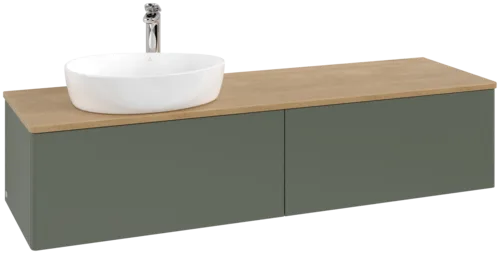 Bild von VILLEROY BOCH Antao Waschbeckenunterschrank, mit Beleuchtung, 2 Auszüge, 1600 x 360 x 500 mm, Front ohne Struktur, Leaf Green Matt Lacquer / Honey Oak #L37051HL