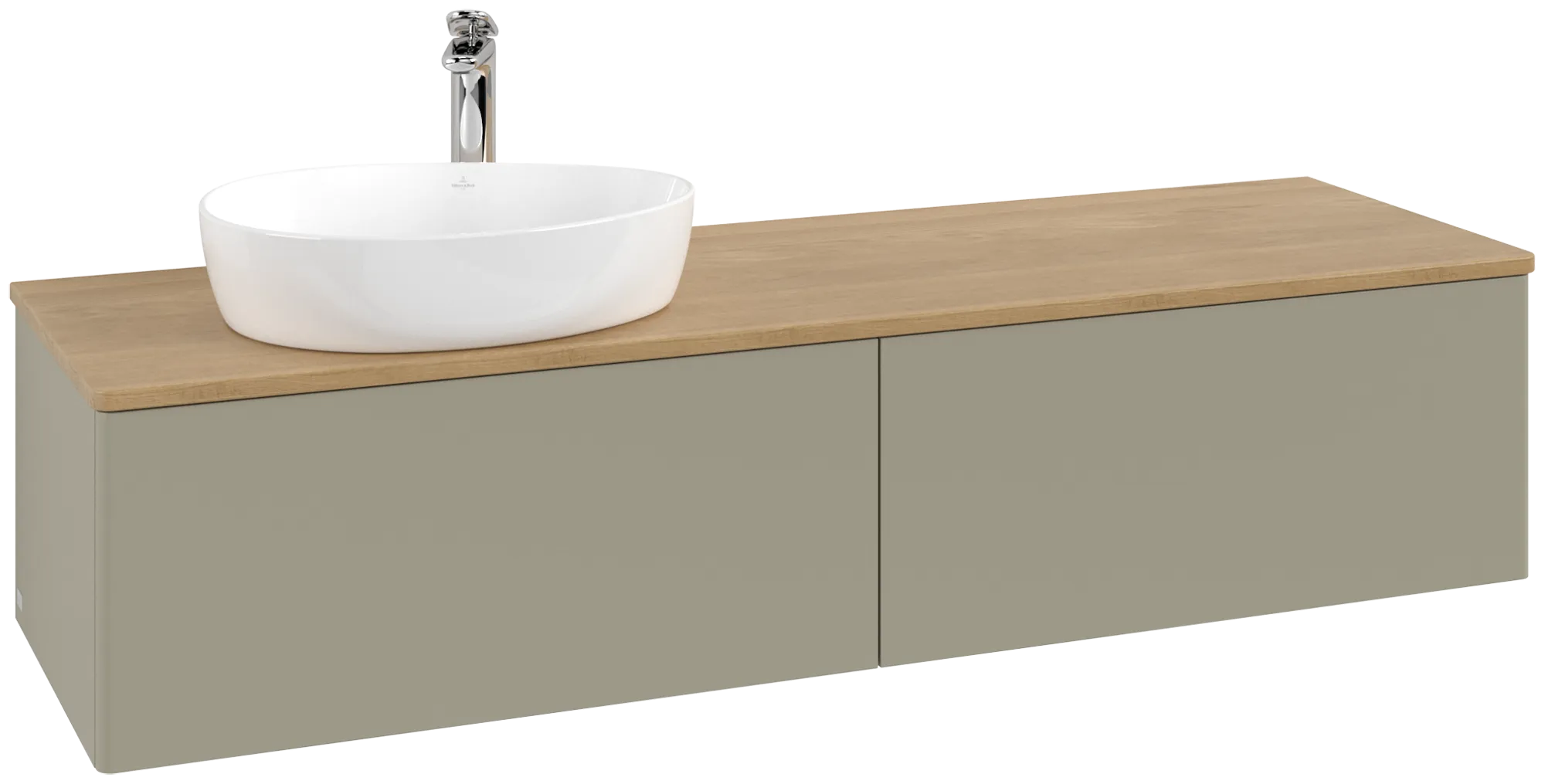Bild von VILLEROY BOCH Antao Waschbeckenunterschrank, mit Beleuchtung, 2 Auszüge, 1600 x 360 x 500 mm, Front ohne Struktur, Stone Grey Matt Lacquer / Honey Oak #L37051HK