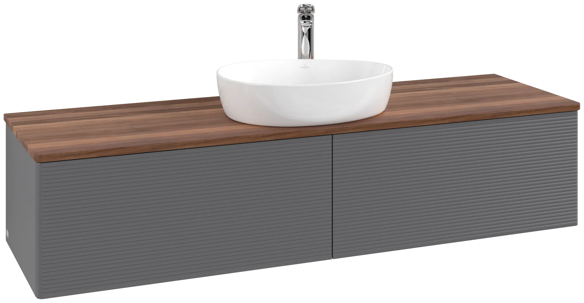 Bild von VILLEROY BOCH Antao Waschbeckenunterschrank, mit Beleuchtung, 2 Auszüge, 1600 x 360 x 500 mm, Front mit Struktur, Anthracite Matt Lacquer / Warm Walnut #L36152GK