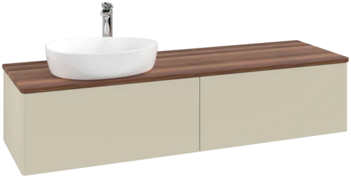 Obrázek VILLEROY BOCH Antao Vanity unit, with lighting, 2 pull-out compartments, 1600 x 360 x 500 mm, Front without structure, Silk Grey Matt Lacquer / Warm Walnut #L37052HJ