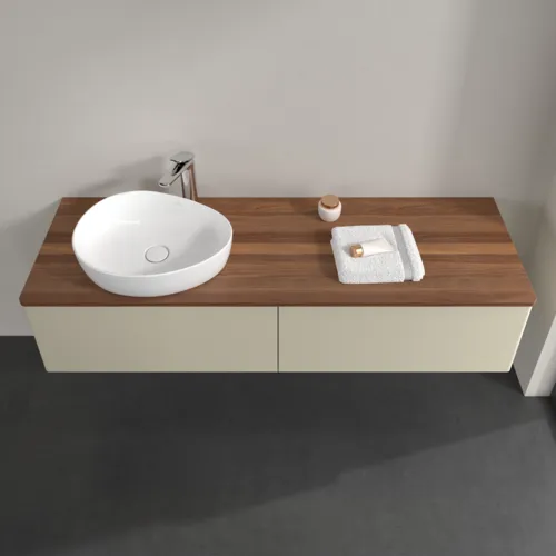 Picture of VILLEROY BOCH Antao Vanity unit, with lighting, 2 pull-out compartments, 1600 x 360 x 500 mm, Front without structure, Silk Grey Matt Lacquer / Warm Walnut #L37052HJ