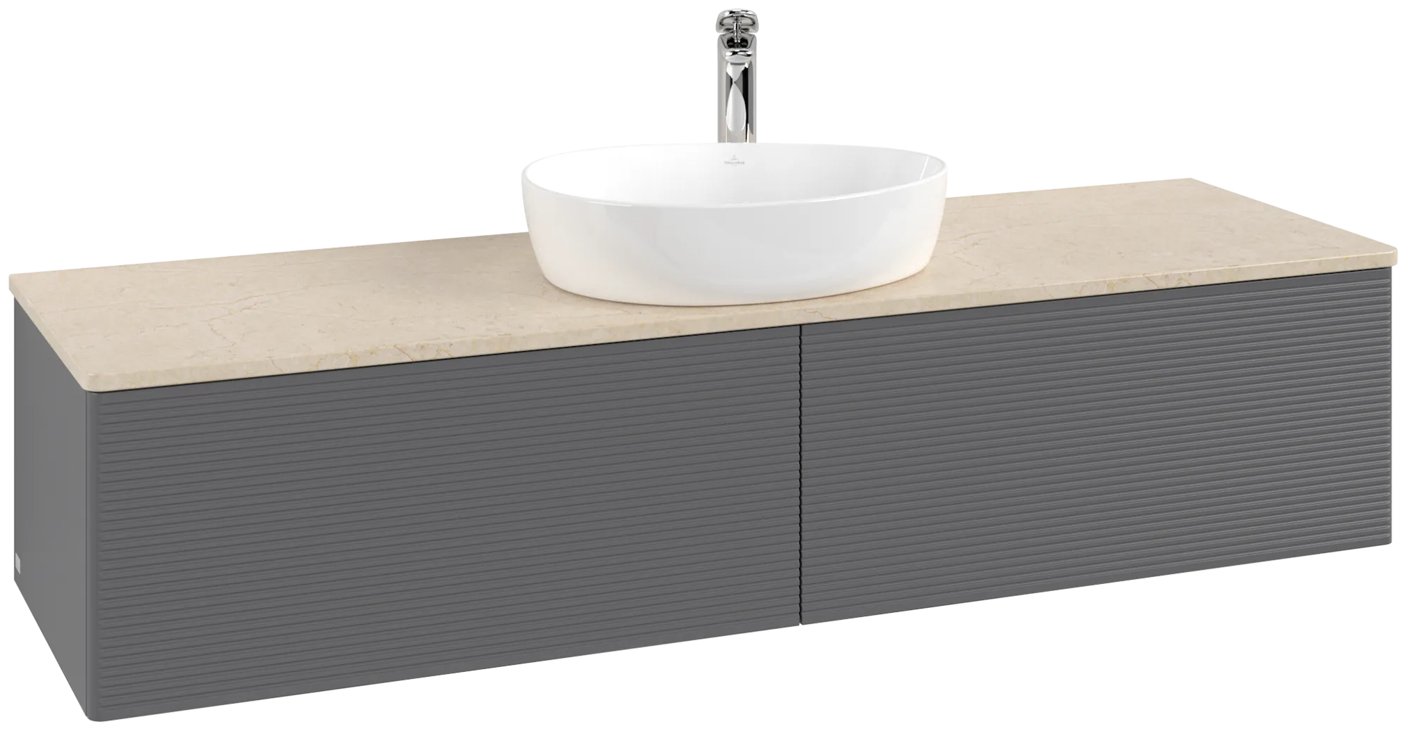 Bild von VILLEROY BOCH Antao Waschbeckenunterschrank, mit Beleuchtung, 2 Auszüge, 1600 x 360 x 500 mm, Front mit Struktur, Anthracite Matt Lacquer / Botticino #L36153GK