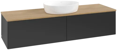 Bild von VILLEROY BOCH Antao Waschbeckenunterschrank, mit Beleuchtung, 2 Auszüge, 1600 x 360 x 500 mm, Front ohne Struktur, Black Matt Lacquer / Honey Oak #L36011PD