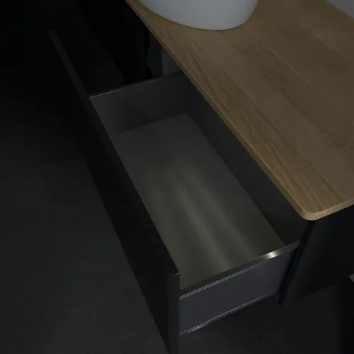 Bild von VILLEROY BOCH Antao Waschbeckenunterschrank, mit Beleuchtung, 2 Auszüge, 1600 x 360 x 500 mm, Front ohne Struktur, Black Matt Lacquer / Honey Oak #L36011PD