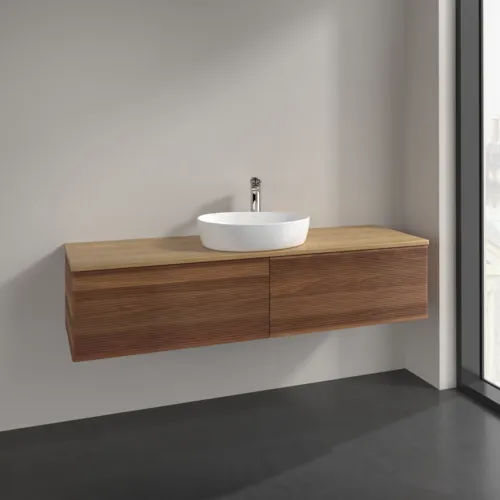 Bild von VILLEROY BOCH Antao Waschbeckenunterschrank, mit Beleuchtung, 2 Auszüge, 1600 x 360 x 500 mm, Front mit Struktur, Warm Walnut / Honey Oak #L36151HM