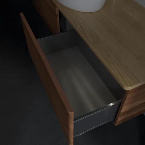 Bild von VILLEROY BOCH Antao Waschbeckenunterschrank, mit Beleuchtung, 2 Auszüge, 1600 x 360 x 500 mm, Front mit Struktur, Warm Walnut / Honey Oak #L36151HM