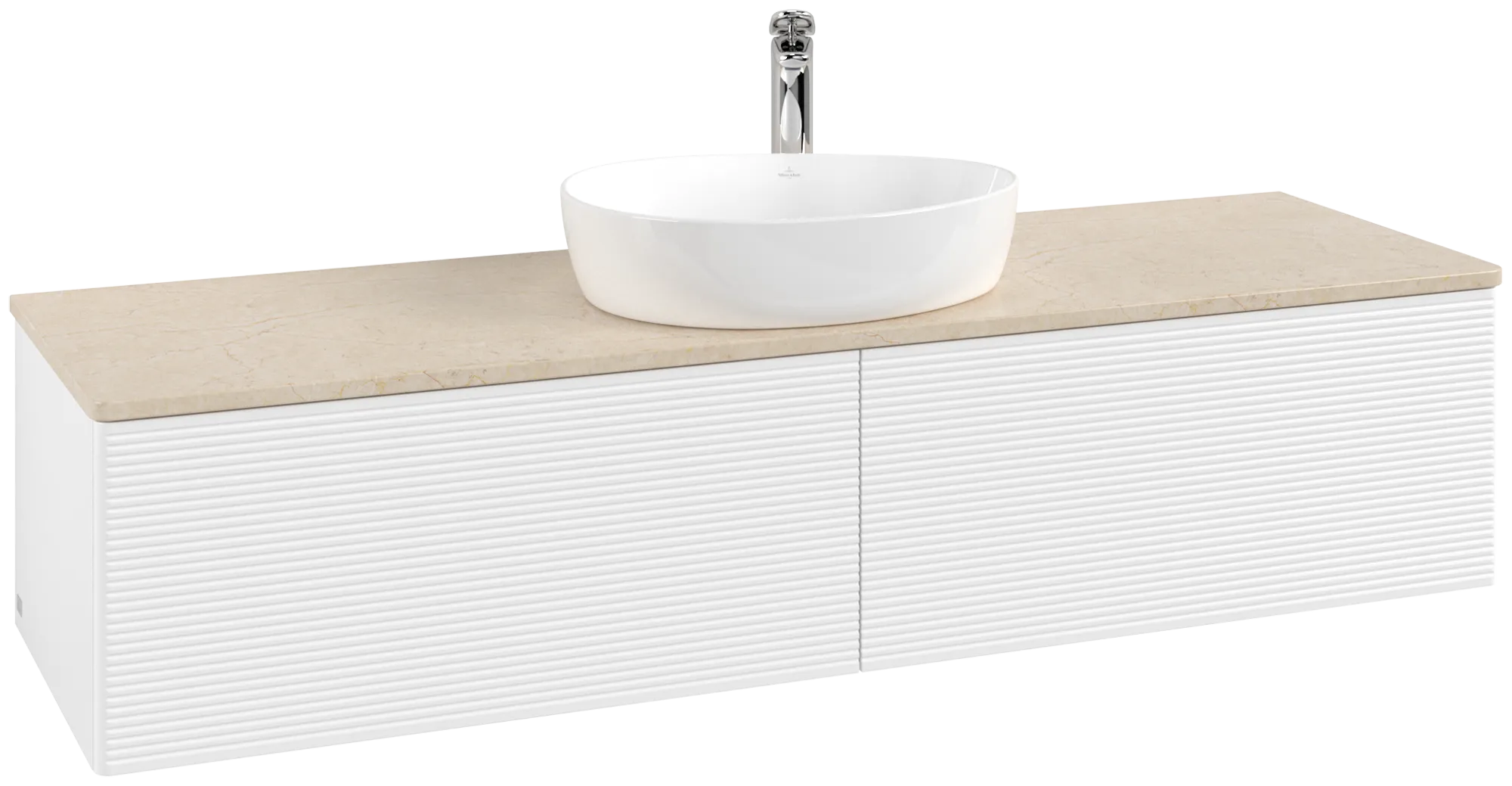 Bild von VILLEROY BOCH Antao Waschbeckenunterschrank, mit Beleuchtung, 2 Auszüge, 1600 x 360 x 500 mm, Front mit Struktur, White Matt Lacquer / Botticino #L36153MT