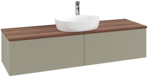 Bild von VILLEROY BOCH Antao Waschbeckenunterschrank, mit Beleuchtung, 2 Auszüge, 1600 x 360 x 500 mm, Front mit Struktur, Stone Grey Matt Lacquer / Warm Walnut #L36152HK