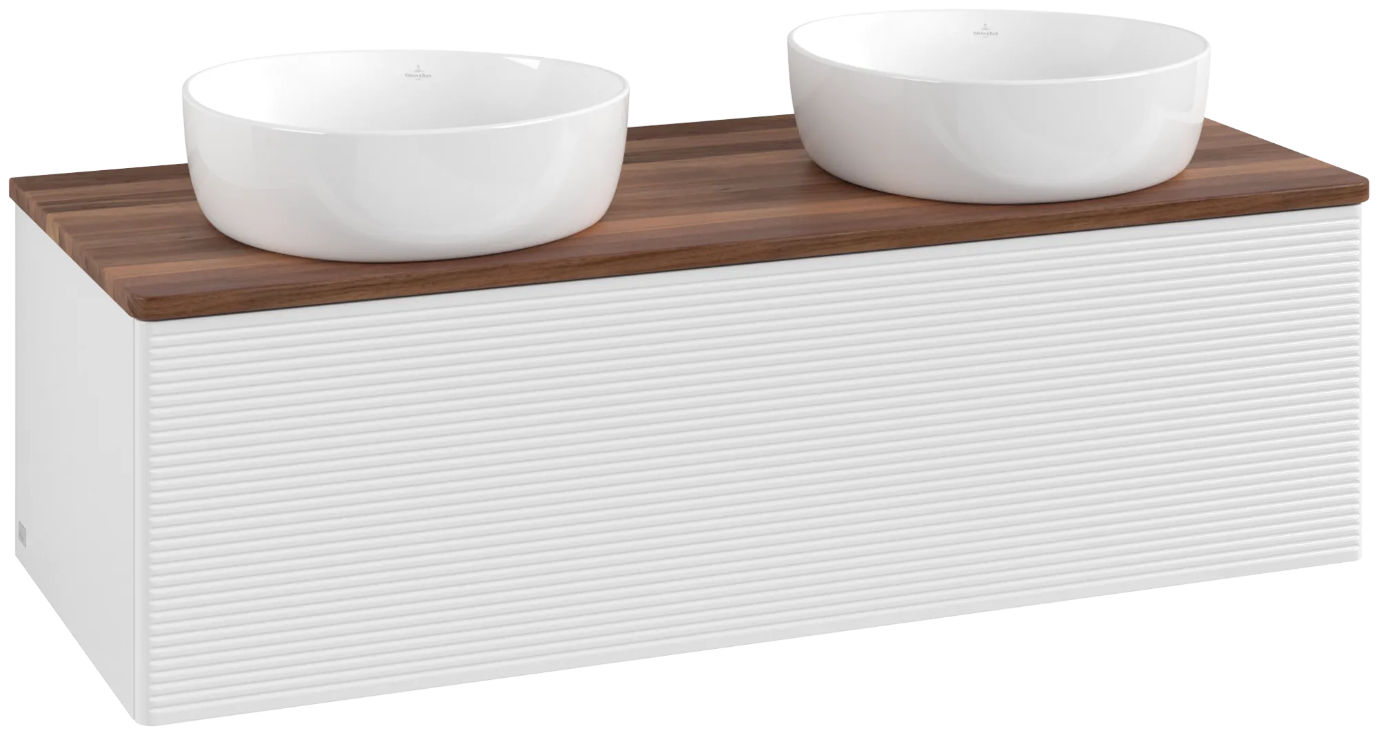 Bild von VILLEROY BOCH Antao Waschbeckenunterschrank, mit Beleuchtung, 1 Auszug, 1200 x 360 x 500 mm, Front mit Struktur, Glossy White Lacquer / Warm Walnut #L35112GF