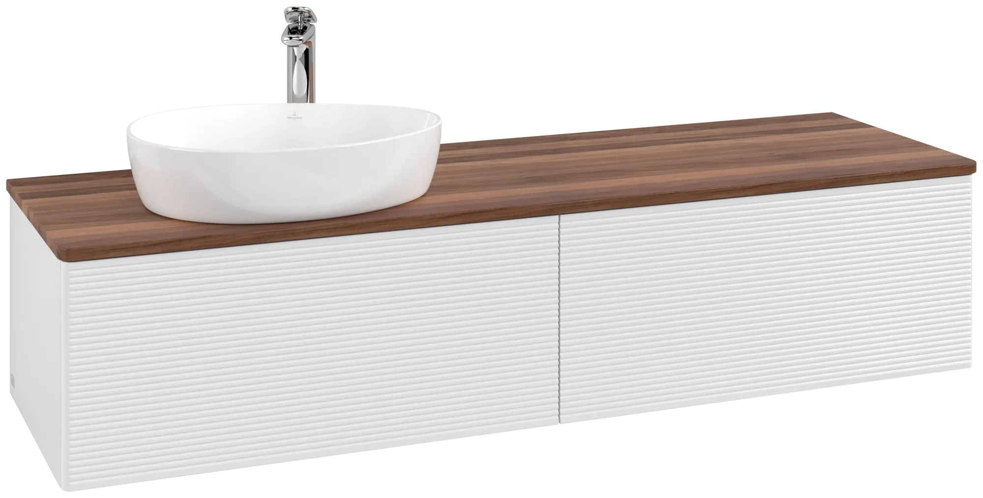 Bild von VILLEROY BOCH Antao Waschbeckenunterschrank, mit Beleuchtung, 2 Auszüge, 1600 x 360 x 500 mm, Front mit Struktur, Glossy White Lacquer / Warm Walnut #L37152GF