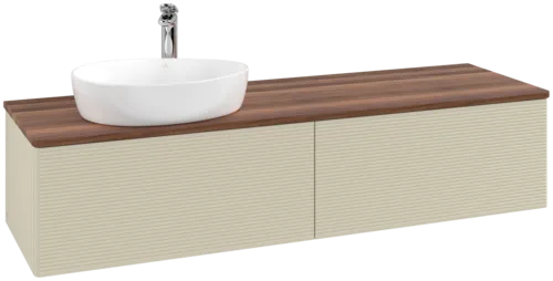 Bild von VILLEROY BOCH Antao Waschbeckenunterschrank, mit Beleuchtung, 2 Auszüge, 1600 x 360 x 500 mm, Front mit Struktur, Silk Grey Matt Lacquer / Warm Walnut #L37152HJ