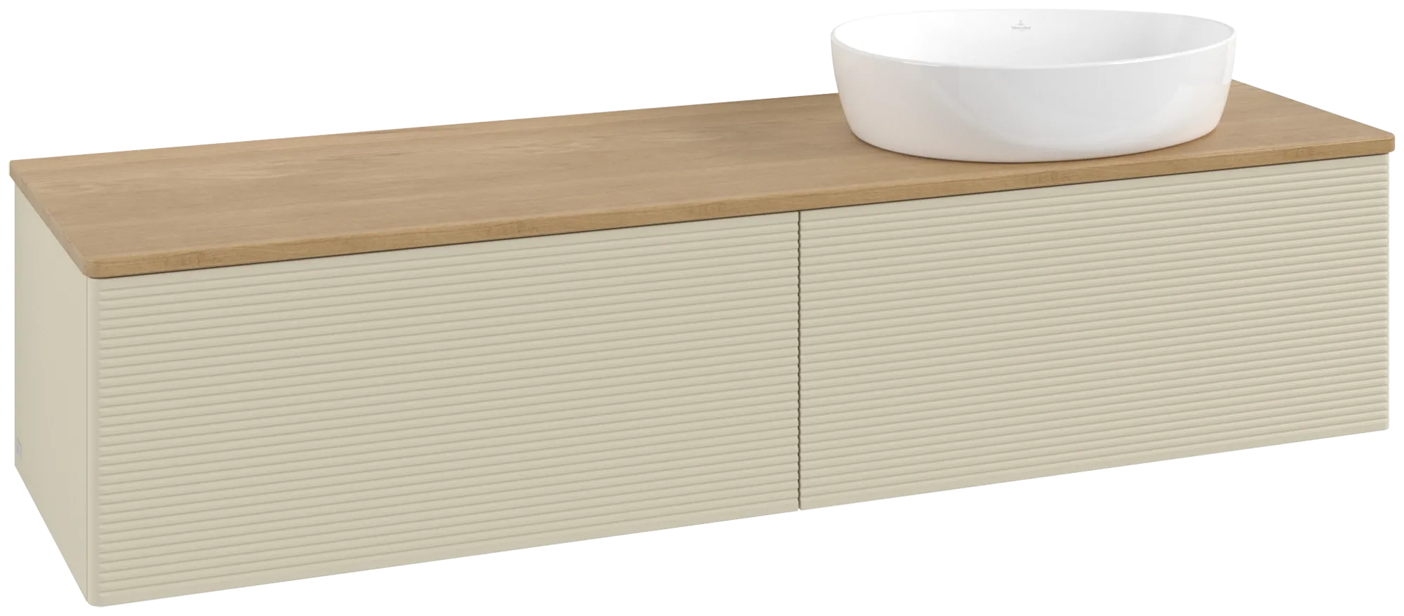 Bild von VILLEROY BOCH Antao Waschbeckenunterschrank, mit Beleuchtung, 2 Auszüge, 1600 x 360 x 500 mm, Front mit Struktur, Silk Grey Matt Lacquer / Honey Oak #L38111HJ