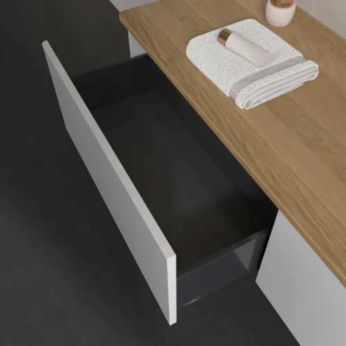 Bild von VILLEROY BOCH Antao Waschbeckenunterschrank, mit Beleuchtung, 2 Auszüge, 1600 x 360 x 500 mm, Front ohne Struktur, Glossy White Lacquer / Honey Oak #L38011GF