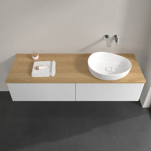 Bild von VILLEROY BOCH Antao Waschbeckenunterschrank, mit Beleuchtung, 2 Auszüge, 1600 x 360 x 500 mm, Front ohne Struktur, Glossy White Lacquer / Honey Oak #L38011GF