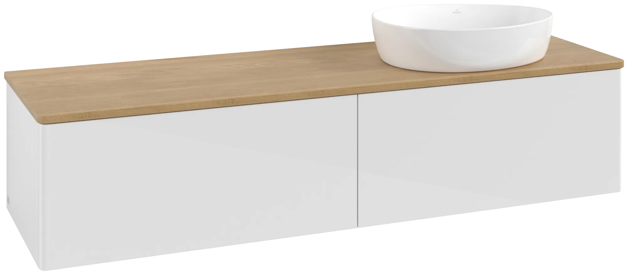 Bild von VILLEROY BOCH Antao Waschbeckenunterschrank, mit Beleuchtung, 2 Auszüge, 1600 x 360 x 500 mm, Front ohne Struktur, Glossy White Lacquer / Honey Oak #L38011GF