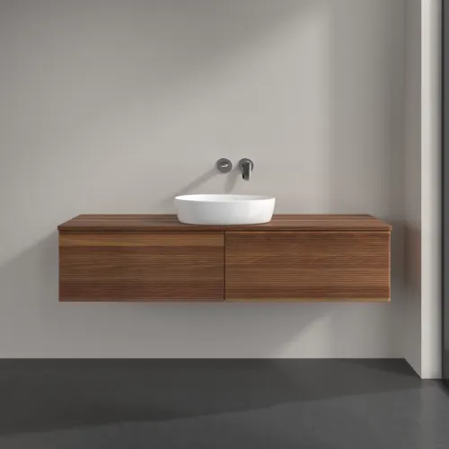 Bild von VILLEROY BOCH Antao Waschbeckenunterschrank, mit Beleuchtung, 2 Auszüge, 1600 x 360 x 500 mm, Front mit Struktur, Warm Walnut / Warm Walnut #L36112HM