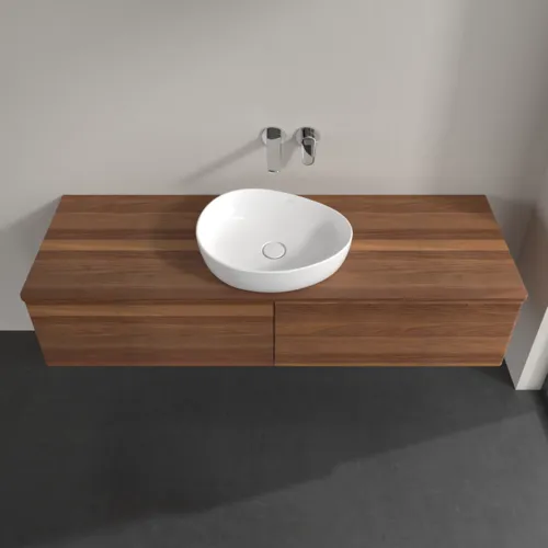 Bild von VILLEROY BOCH Antao Waschbeckenunterschrank, mit Beleuchtung, 2 Auszüge, 1600 x 360 x 500 mm, Front mit Struktur, Warm Walnut / Warm Walnut #L36112HM