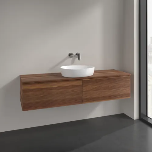 Bild von VILLEROY BOCH Antao Waschbeckenunterschrank, mit Beleuchtung, 2 Auszüge, 1600 x 360 x 500 mm, Front mit Struktur, Warm Walnut / Warm Walnut #L36112HM