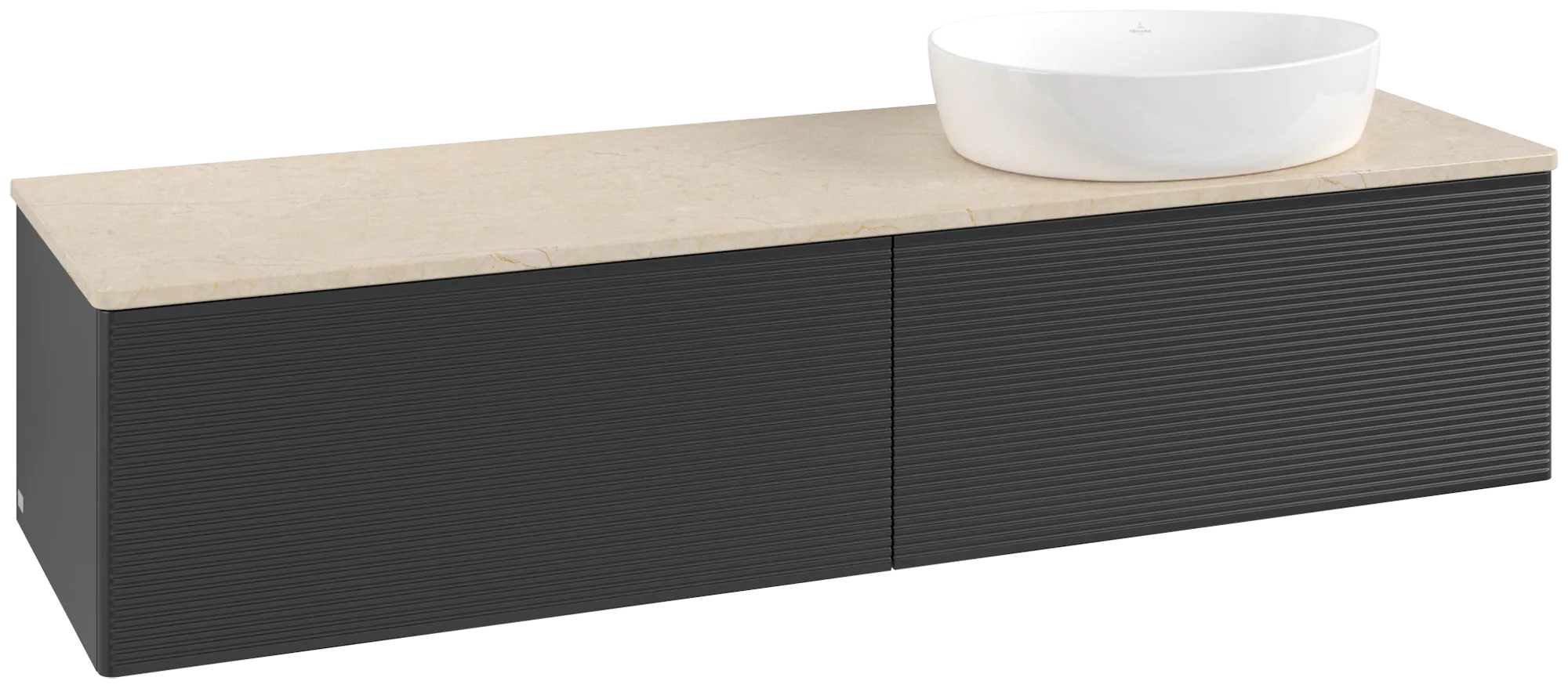 Bild von VILLEROY BOCH Antao Waschbeckenunterschrank, mit Beleuchtung, 2 Auszüge, 1600 x 360 x 500 mm, Front mit Struktur, Black Matt Lacquer / Botticino #L38113PD