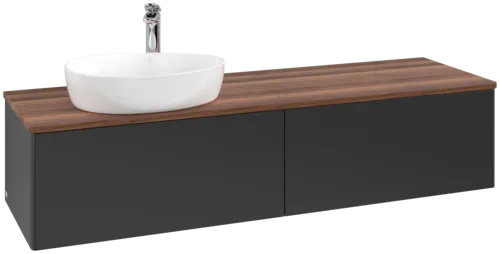 Bild von VILLEROY BOCH Antao Waschbeckenunterschrank, mit Beleuchtung, 2 Auszüge, 1600 x 360 x 500 mm, Front ohne Struktur, Black Matt Lacquer / Warm Walnut #L37052PD