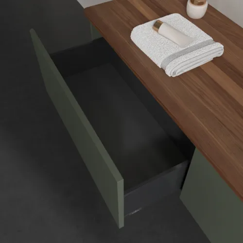 Bild von VILLEROY BOCH Antao Waschbeckenunterschrank, mit Beleuchtung, 2 Auszüge, 1600 x 360 x 500 mm, Front ohne Struktur, Leaf Green Matt Lacquer / Warm Walnut #L38012HL