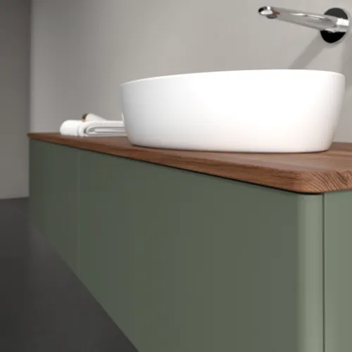 Bild von VILLEROY BOCH Antao Waschbeckenunterschrank, mit Beleuchtung, 2 Auszüge, 1600 x 360 x 500 mm, Front ohne Struktur, Leaf Green Matt Lacquer / Warm Walnut #L38012HL